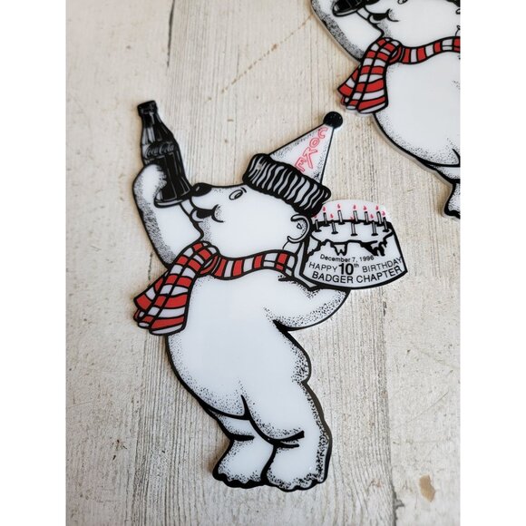 Vintage Coca-Cola polar bear 10th birthday badger chapter ornament Xmas set - Picture 2 of 7